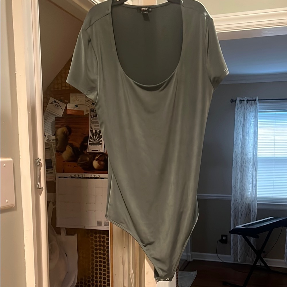 Green Asymmetrical Short Sleeve Bodysuit